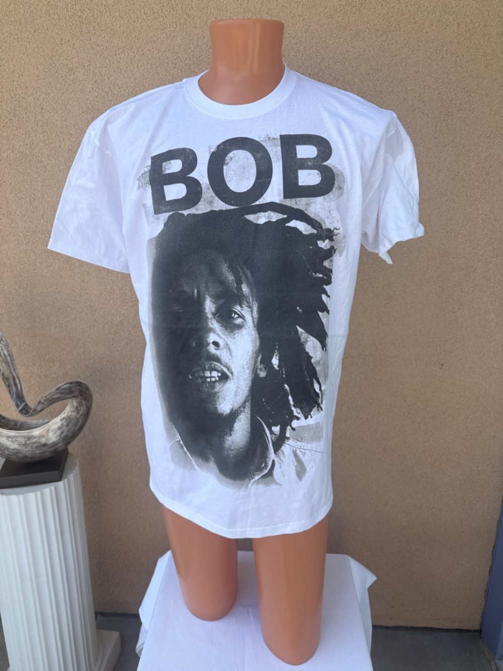 Zion Rootswear White T‑Shirt with Black 'BOB' Portrait